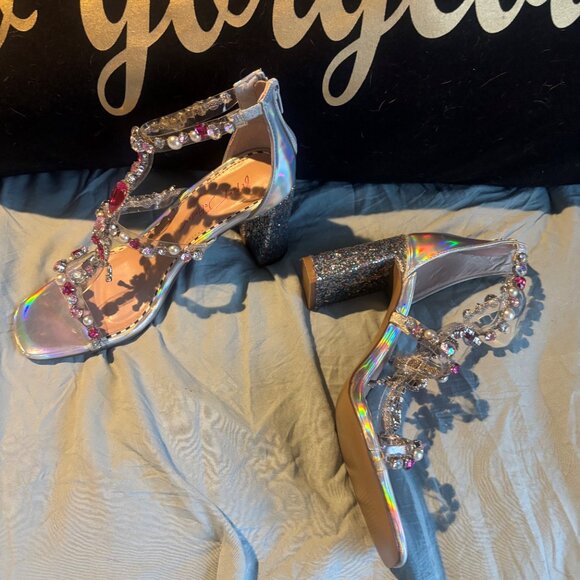 Betsey Johnson Iridescent Heels with Pink and Silver Accents - Picture 2 of 5